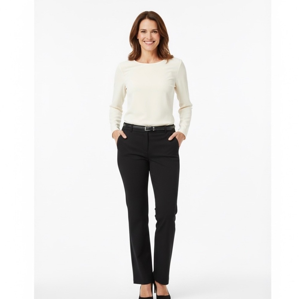 Talbots Stretch Bootcut Pants Women 8 Petite‎ Black Ponte Work Minimal Classic